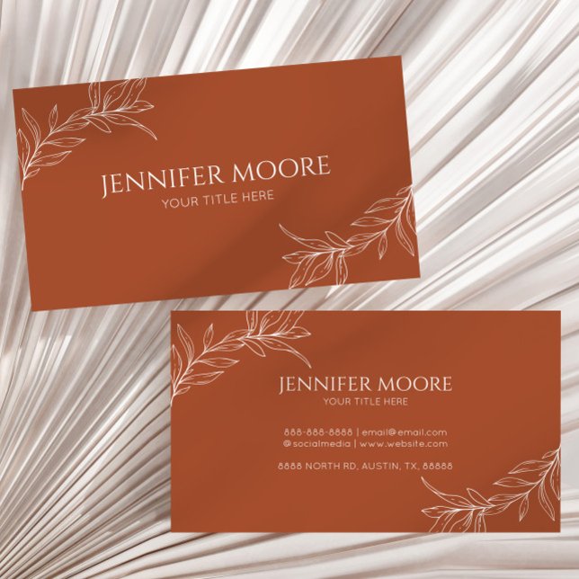Minimal Minimalist Terracotta Branch Leaf Business Card (Creator Uploaded)