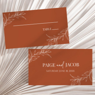 Minimal Minimalist Terracotta Branch Leaf Wedding Place Card