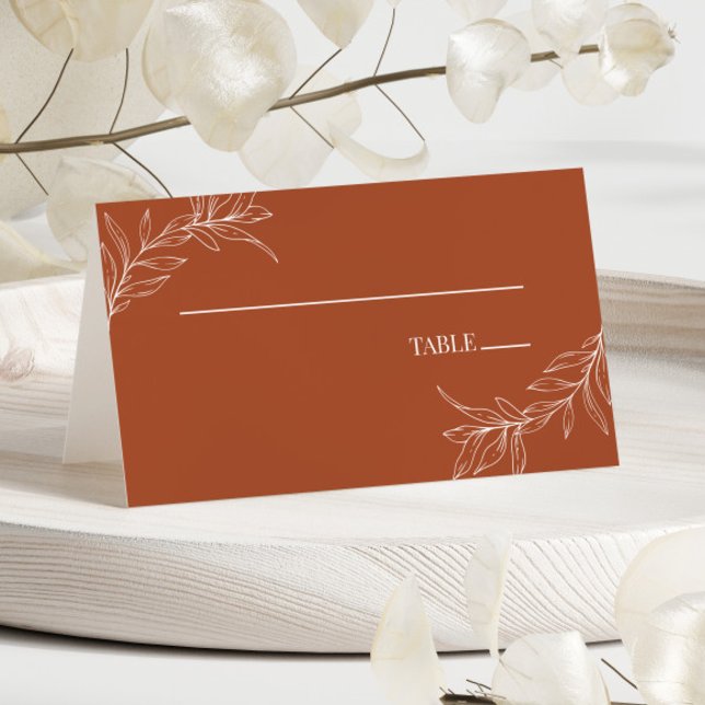Minimal Minimalist Terracotta Branch Leaf Wedding Place Card (Creator Uploaded)