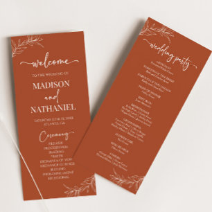 Minimal Minimalist Terracotta Branch Leaf Wedding Program