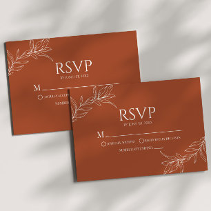Minimal Minimalist Terracotta Branch Leaf Wedding RSVP Card