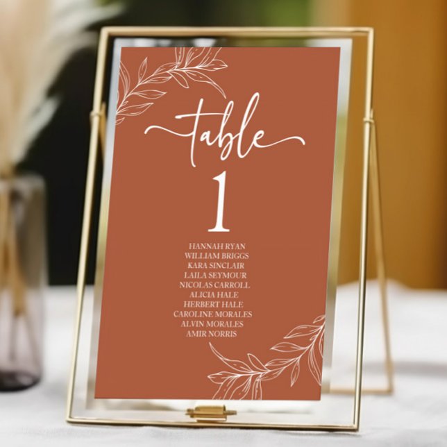 Minimal Minimalist Terracotta Branch Leaf Wedding Table Number (Creator Uploaded)