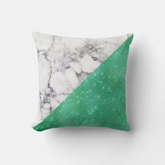 Minimal Mint Green Black White Marble Geometry Cushion (Front)