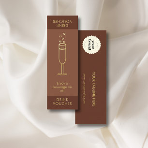Minimal Mocha Event Logo Gold Bubbly Drink Voucher Mini Business Card