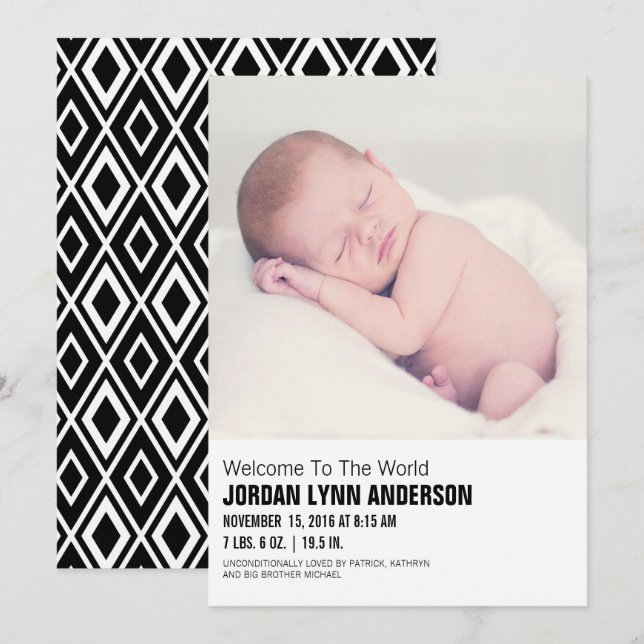 Minimal Mod Baby Photo Birth Announcement Card (Front/Back)