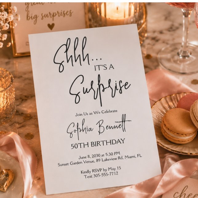 Minimal Moden Surprise Party Script 50th Birthday  Invitation (Minimal Moden Surprise Party Script 50th Birthday Invitation script calligraphy script unique trendy)