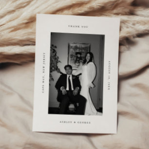 Minimal Modern 2-Photo Wedding Black & White Thank You Card