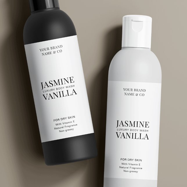 Minimal Modern 8 OZ Cosmo Bottle Waterproof Label (Fully customizable product labels for cosmetic bottles with space for your nrand name & product info)