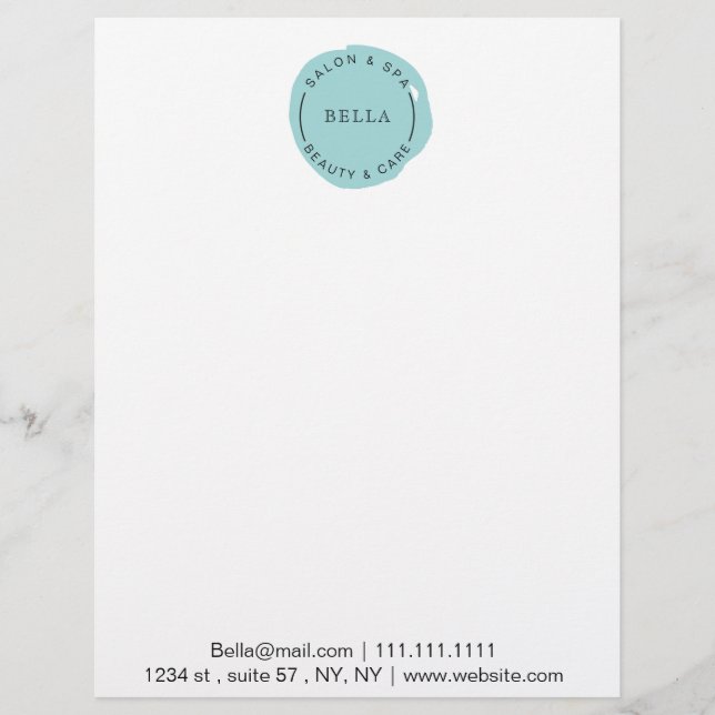 Minimal Modern Aqua Salon and Spa Custom Letterhead (Front)