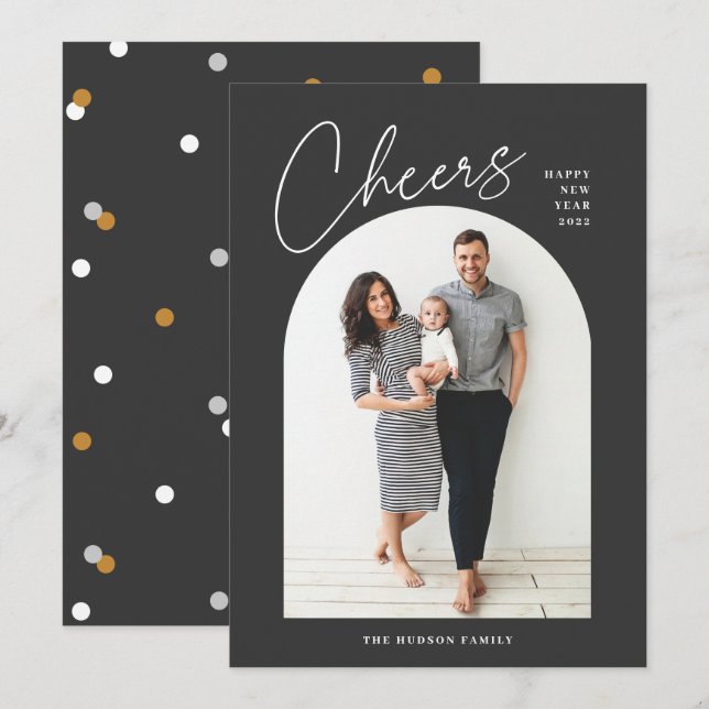 Minimal Modern Arch Photo Cheers New Year Holiday  (Front/Back)