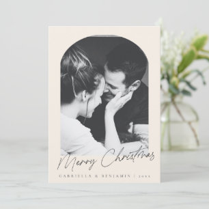 Minimal Modern Arch Photo Christmas Letter Ivory Holiday Card