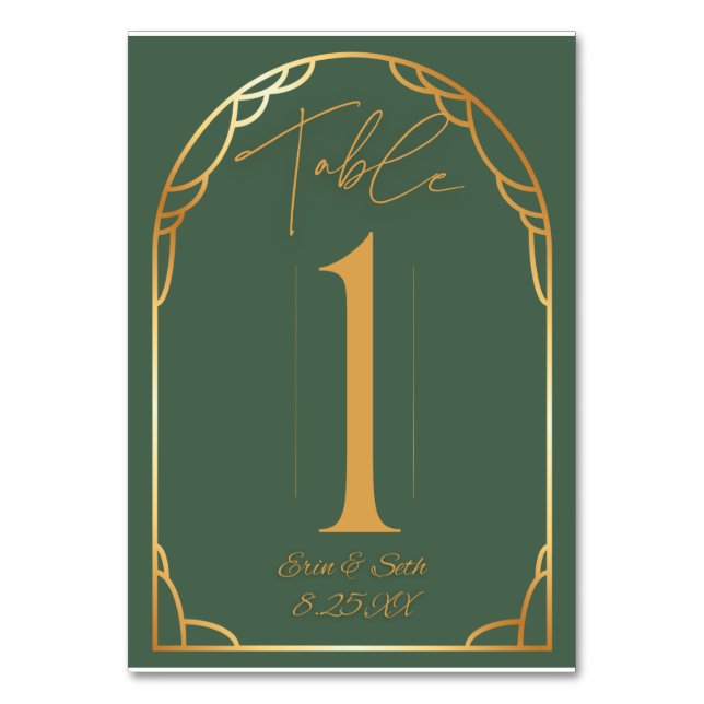Minimal Modern Arch Wedding | Olive & Gold  Table Number (Front)