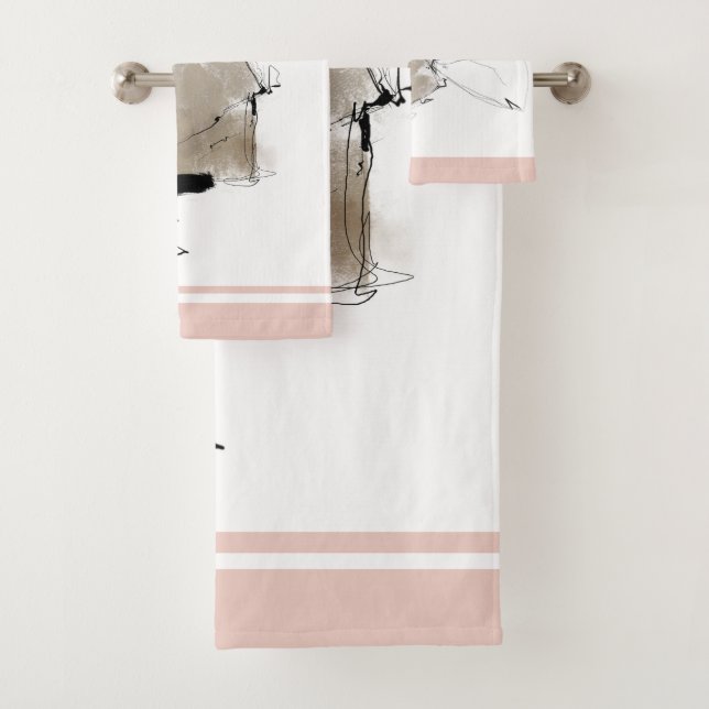 Minimal modern art style white grey pink bath towel set (Insitu)