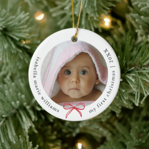 Minimal Modern Baby Photo First Christmas Ceramic Ornament