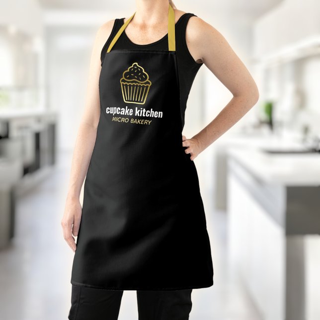 minimal modern bakery name gold cupcake logo staff apron (Creator Uploaded)