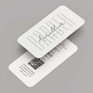 Minimal Modern Barber White Hair Stylist Business Card