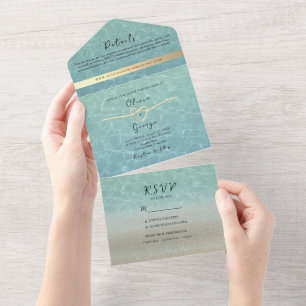 Minimal Modern Beach Wedding All In One Invitation