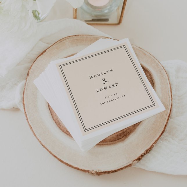 Minimal Modern Beige Bride Groom Names Wedding Napkin (Creator Uploaded)