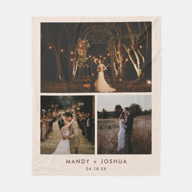 Minimal Modern Beige Couple Photo Collage Fleece Blanket (Front)