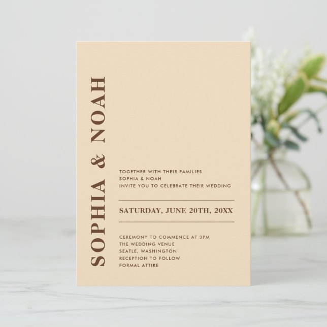 Minimal Modern Beige Elegant Wedding Invitation (Standing Front)
