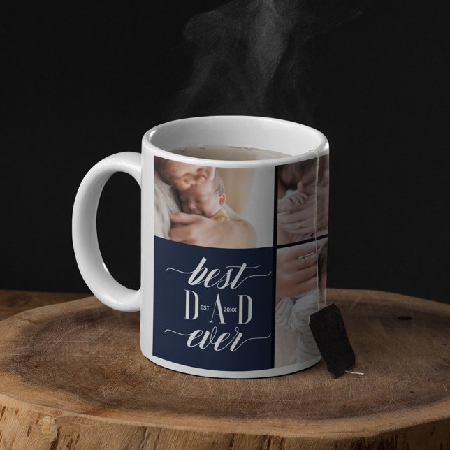 Minimal Modern Best Dad Ever Script Photo Collage Coffee Mug (Creator Uploaded)