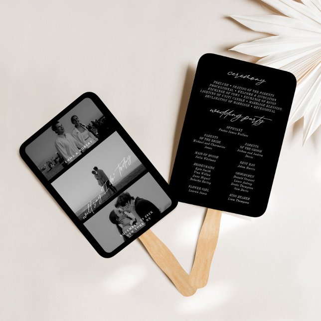 Minimal Modern Black 3 Photo Wedding Program Fans  (Minimal Modern Black 3 Photo Wedding Program Fans)