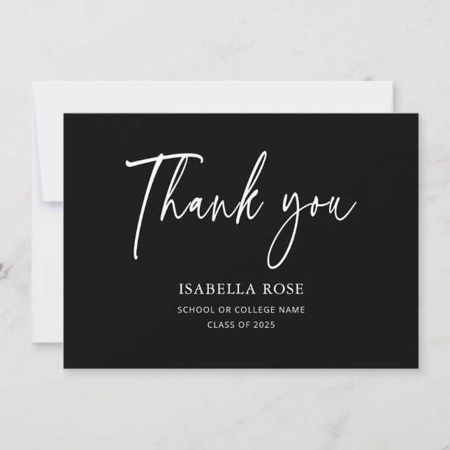 Minimal Modern Black and White Graduation  Thank You Card (Front)