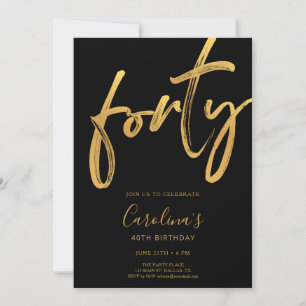Minimal Modern Black & Gold 40th Birthday Invitation