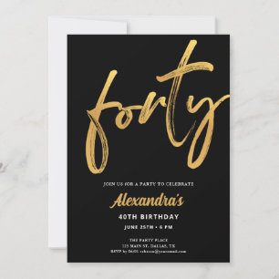 Minimal Modern Black Gold 40th Birthday Invitation