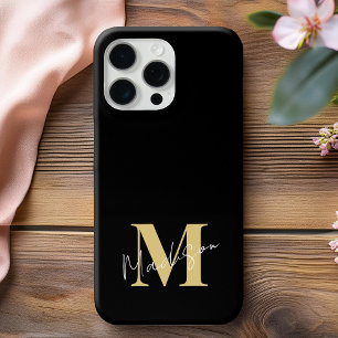 Minimal Modern Black Gold Initial Monogram iPhone 13 Case