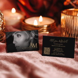 Minimal Modern Black Gold Photo QR Photography Business Card