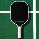 Minimal Modern Black Stylish Script Custom Name Pickleball Paddle<br><div class="desc">Standout on the pickleball court with our stylish and modern personalised script name pickleball paddle. Background and font can be changed in Zazzle design tool. Design by Moodthology Papery</div>