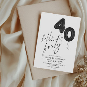 Minimal Modern Black White 40th Birthday Invitation