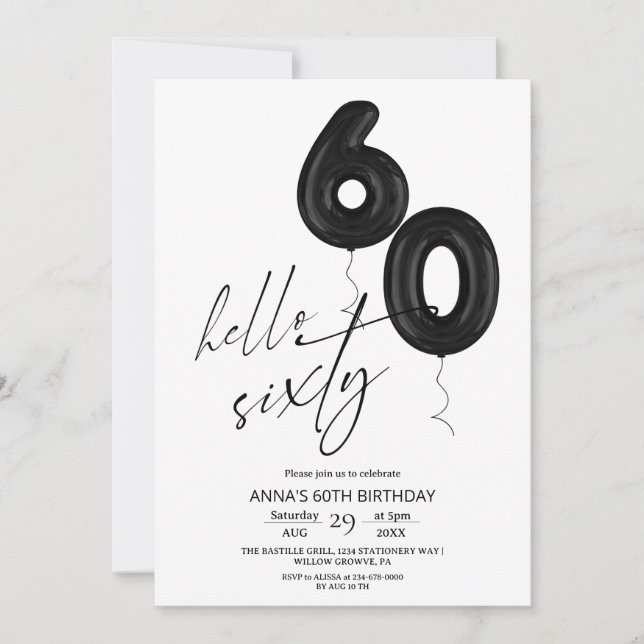 Minimal Modern Black White 60th Birthday  Invitation (Front)