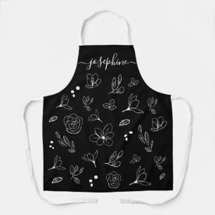 Minimal Modern Black White Floral personalised Apron