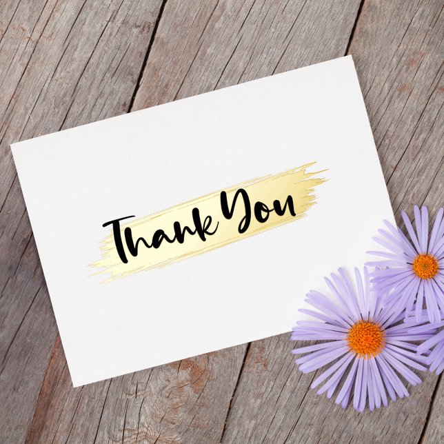   Minimal Modern Black White Gold Script Thank You Foil Holiday Card (Creator Uploaded)