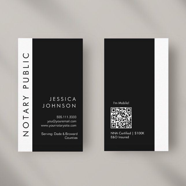 Minimal Modern Black & White Mobile Notary Public  Business Card (Creator Uploaded)
