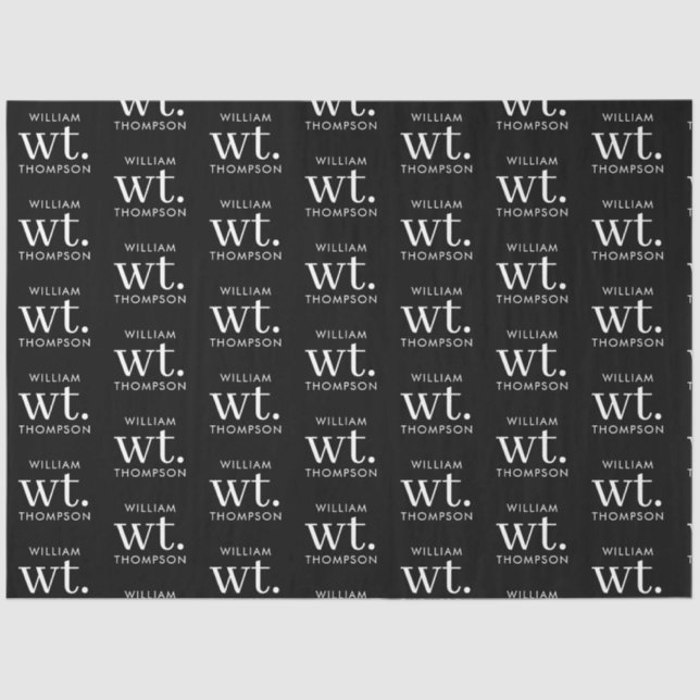 Minimal Modern Black & White Monogrammed Name Tissue Paper (Front)