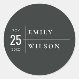 MINIMAL MODERN BLACK & WHITE TYPOGRAPHY WEDDING CLASSIC ROUND STICKER