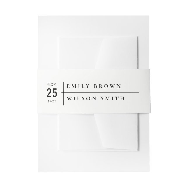 MINIMAL MODERN BLACK & WHITE TYPOGRAPHY WEDDING INVITATION BELLY BAND (Front Example)