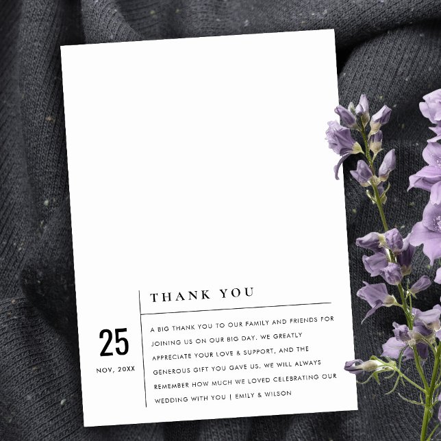 MINIMAL MODERN BLACK & WHITE TYPOGRAPHY WEDDING THANK YOU CARD (Creator Uploaded)