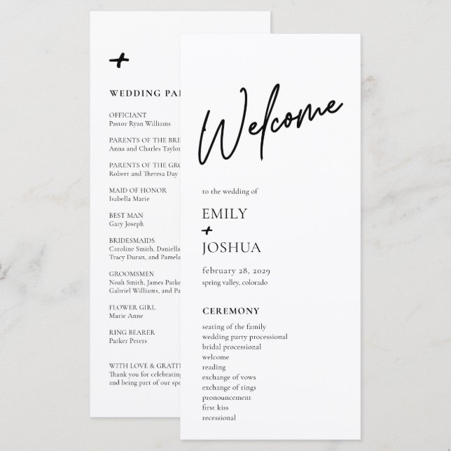 Minimal Modern Black White Wedding Program (Front/Back)