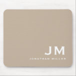 Minimal Modern Block Monogram Beige Mouse Pad<br><div class="desc">A minimalist monogram design with large typography initials in a classic block typography with your name below. This professional mousepad is perfect for home,  office or personalised gift.</div>