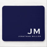 Minimal Modern Block Monogram Navy Blue Mouse Pad<br><div class="desc">A minimalist monogram design with large typography initials in a classic block typography with your name below. This professional mousepad is perfect for home,  office or personalised gift.</div>