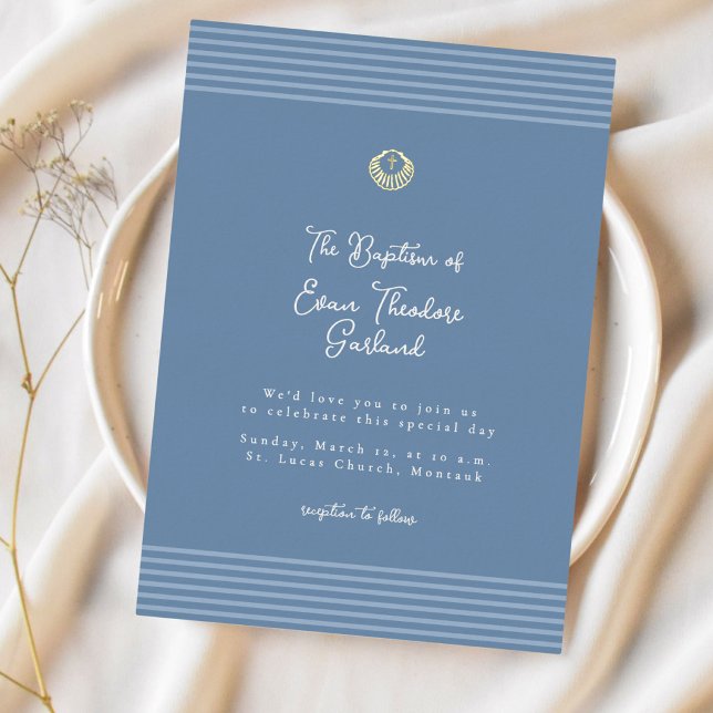 Minimal modern blue baptism Foil Invitation (Creator Uploaded)