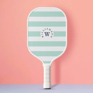 Minimal Modern Blue Stripe Custom Monogram & Name Pickleball Paddle