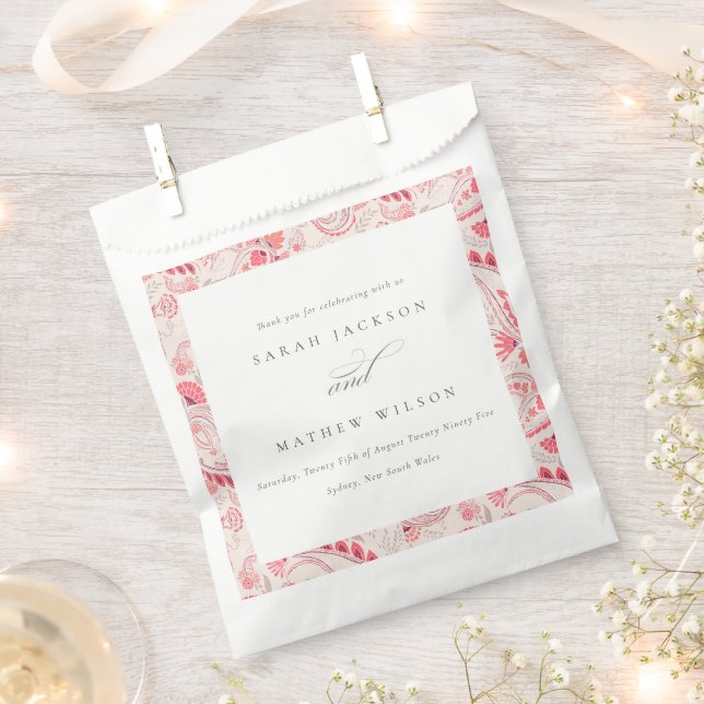 Minimal Modern Blush Paisley Typography Wedding Favour Bag (Clipped)