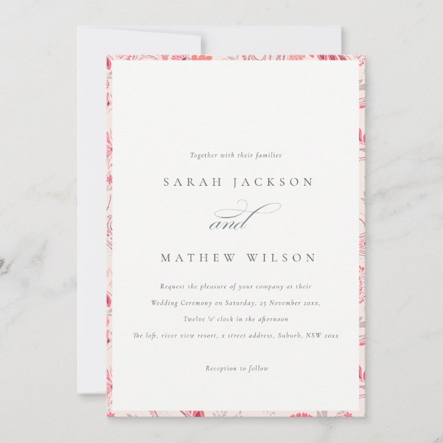 Minimal Modern Blush Paisley Typography Wedding Invitation (Front)