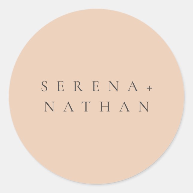 Minimal Modern Blush Peach Delicate Wedding Classic Round Sticker (Front)