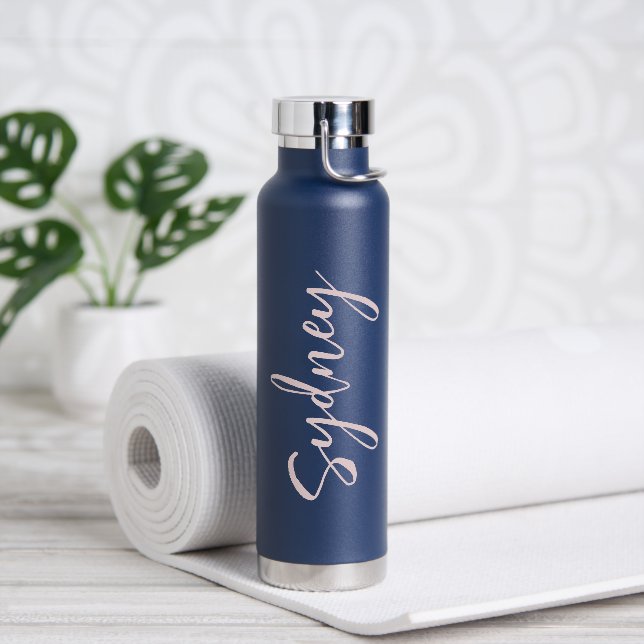 Minimal Modern Blush Pink Script Personalised Name Water Bottle (Yoga)
